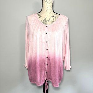 Seven7 | Pink Ombre Braided Accents 3/4 Sleeve Blouse | Size L